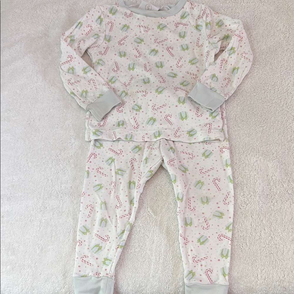 Classic White and Green Pajama Set with Candy Cane Design